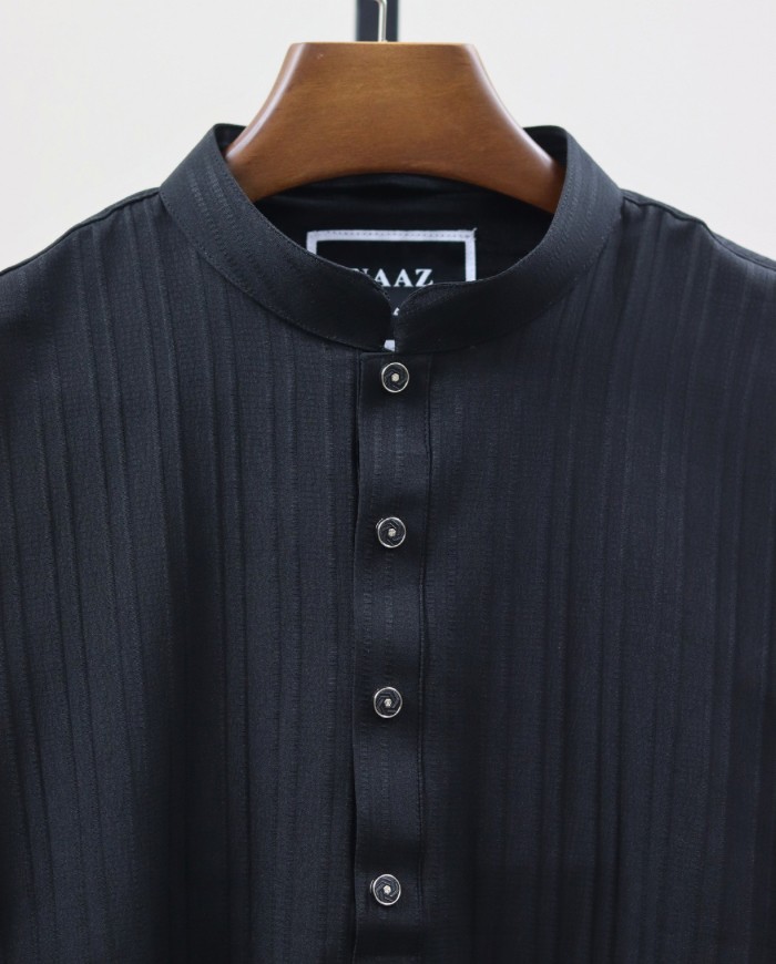 Textured Stripe Panjabi - Black