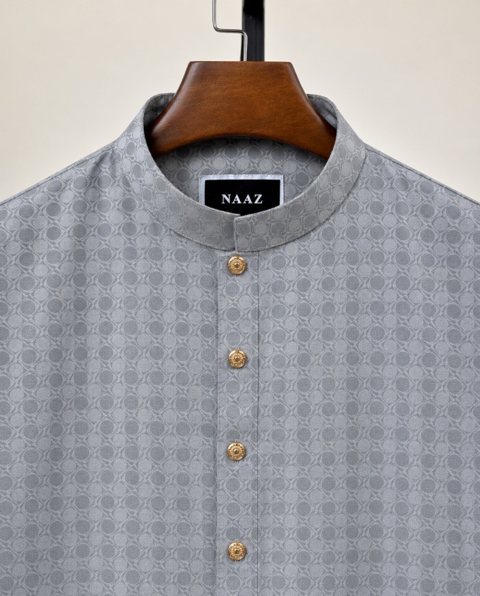 Signature Shine Jacquard Panjabi | Ash Grey