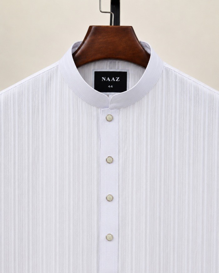 Textured Stripe Panjabi - White